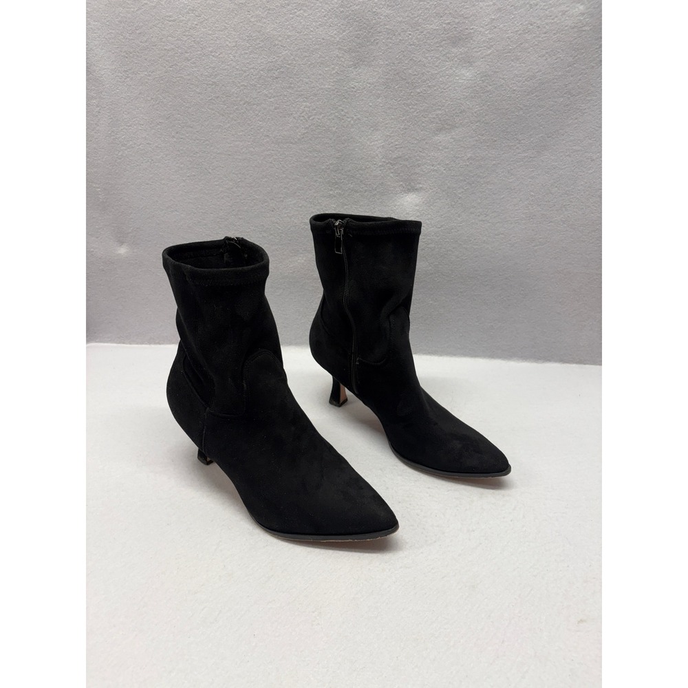 Rouge Helium Black Faux Suede Pointed Toe Kitten Heel Ankle Boots Sz 10